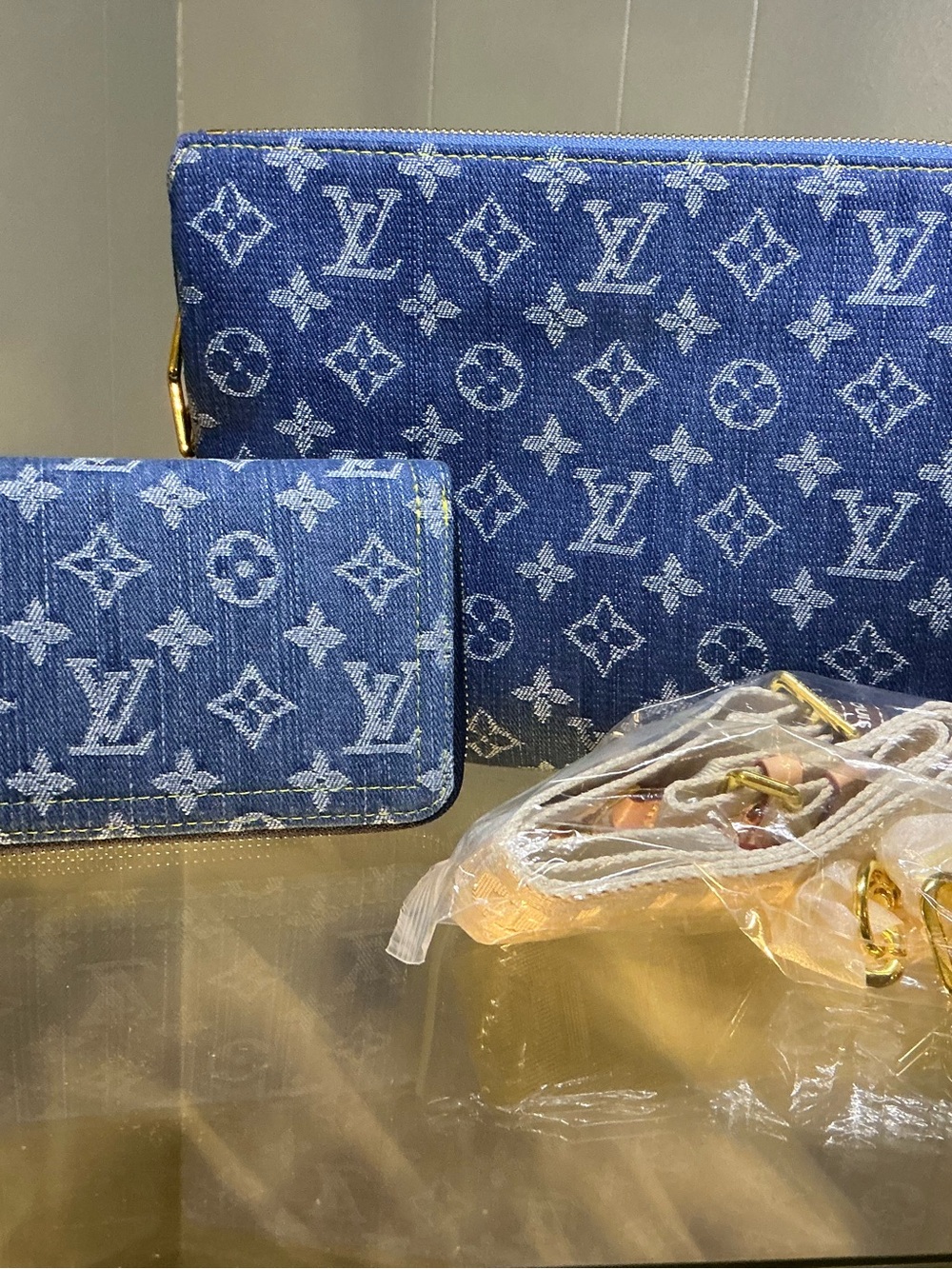 Women Jean Monogram Denim Bag & Wallet Set